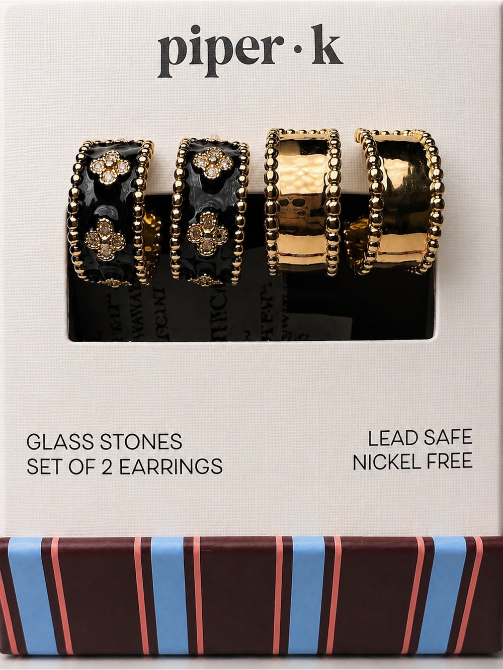 Gold and Black Huggie Earrings Set